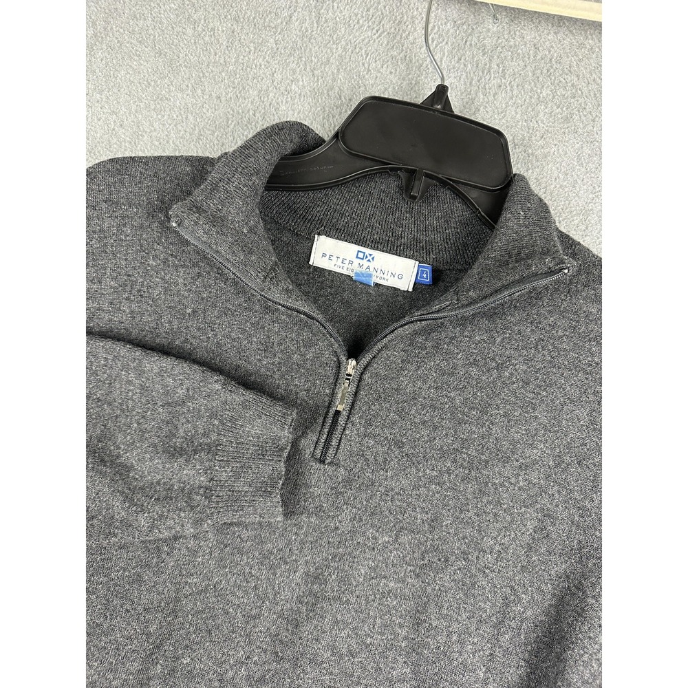 Peter Manning Sweater Mens 4 Gray Merino Wool 1/4 Zip Mock Neck Pullover